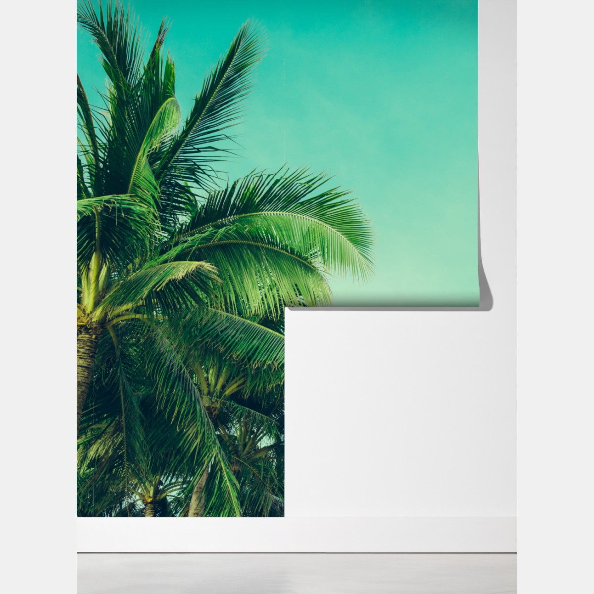 Fototapeta tropikalny baldachim palm pod turkusowym niebem – Wallissimo® Fototapeta tropikalny baldachim palm pod turkusowym niebem – Wallissimo®