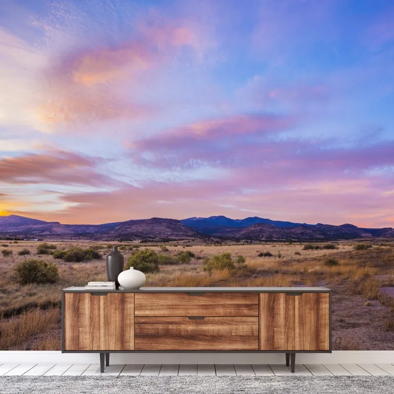 Fototapeta pastelowy zachód słońca nad pustynnymi górami