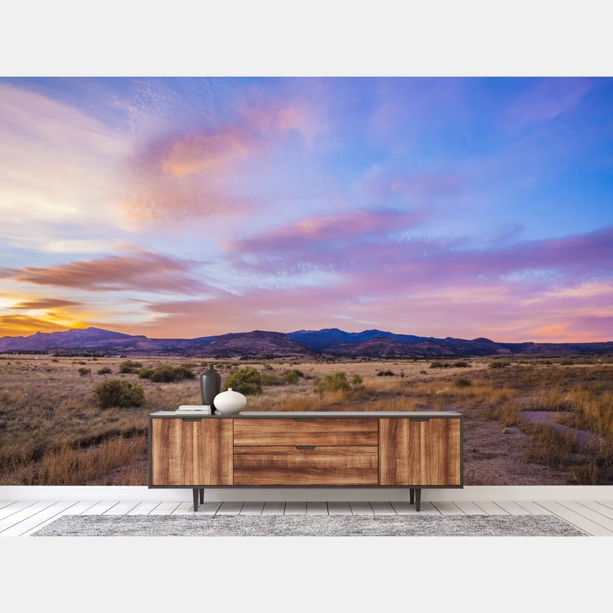 Fototapeta pastelowy zachód słońca nad pustynnymi górami – Wallissimo® Fototapeta pastelowy zachód słońca nad pustynnymi górami – Wallissimo®