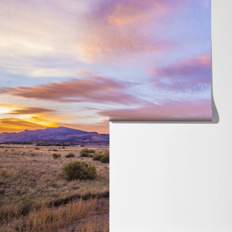 Fototapeta pastelowy zachód słońca nad pustynnymi górami – Wallissimo® Fototapeta pastelowy zachód słońca nad pustynnymi górami – Wallissimo®