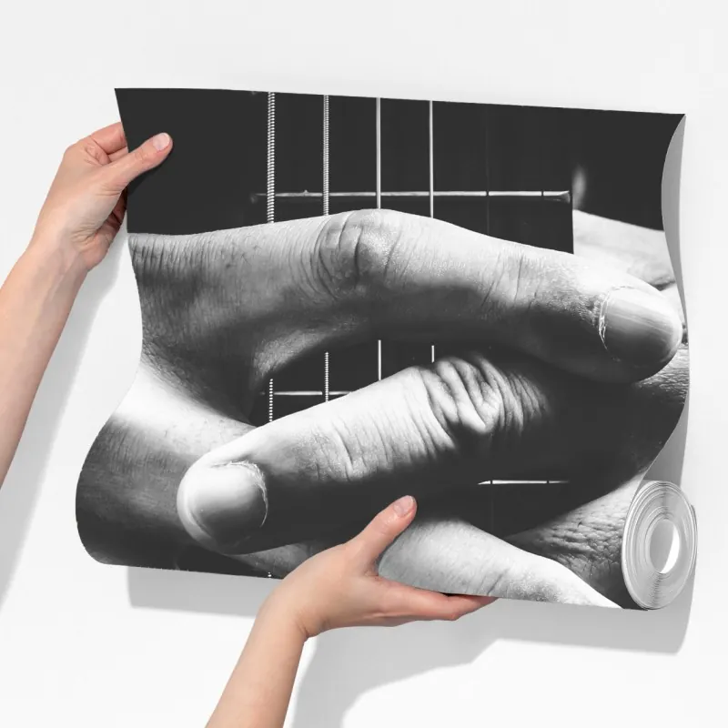 Fototapeta splątane ręce na strunach gitary – Wallissimo® Fototapeta splątane ręce na strunach gitary – Wallissimo®