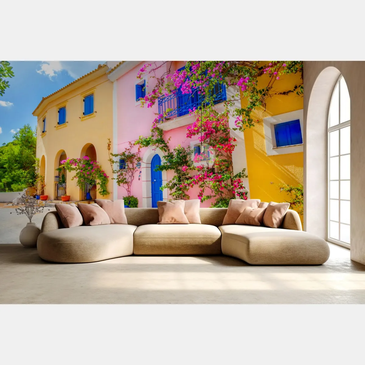 Fototapeta kolorowa ulica na Kefalonii – Wallissimo® Fototapeta kolorowa ulica na Kefalonii – Wallissimo®