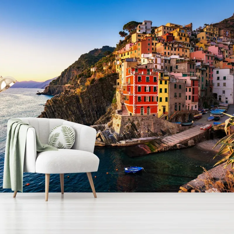 Fototapeta zachód słońca nad Riomaggiore, Cinque Terre