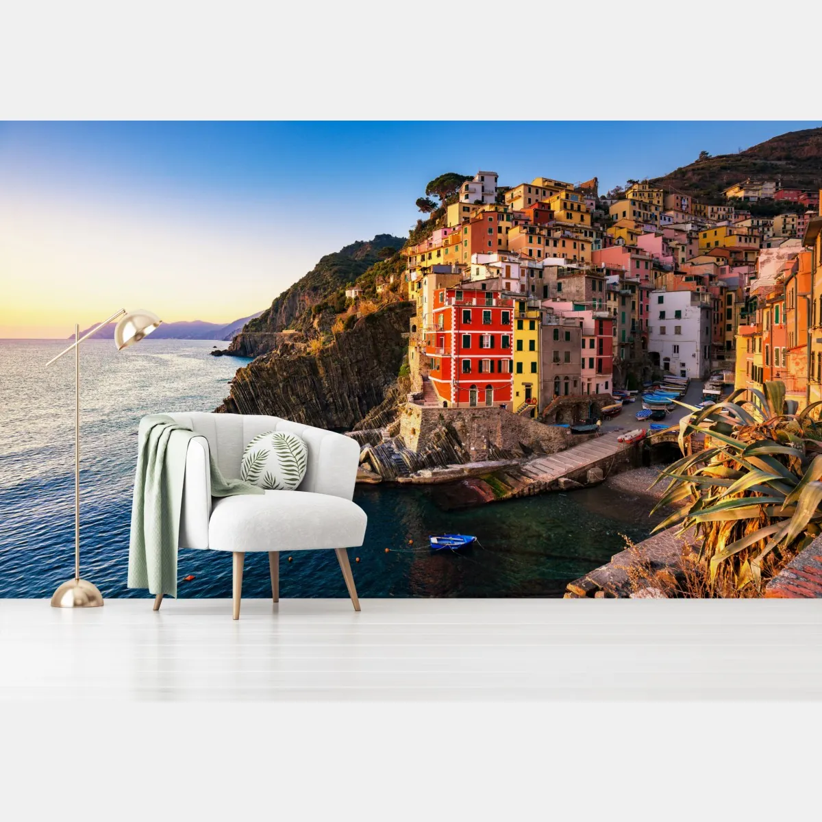 Fototapeta zachód słońca nad Riomaggiore, Cinque Terre – Wallissimo® Fototapeta zachód słońca nad Riomaggiore, Cinque Terre – Wallissimo®