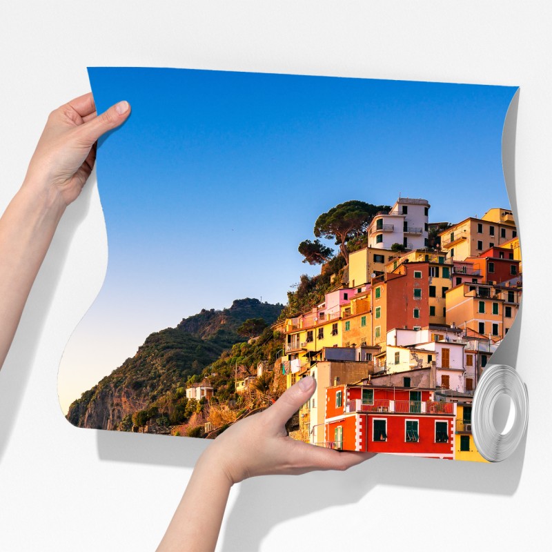 Fototapeta zachód słońca nad Riomaggiore, Cinque Terre – Wallissimo® Fototapeta zachód słońca nad Riomaggiore, Cinque Terre – Wallissimo®