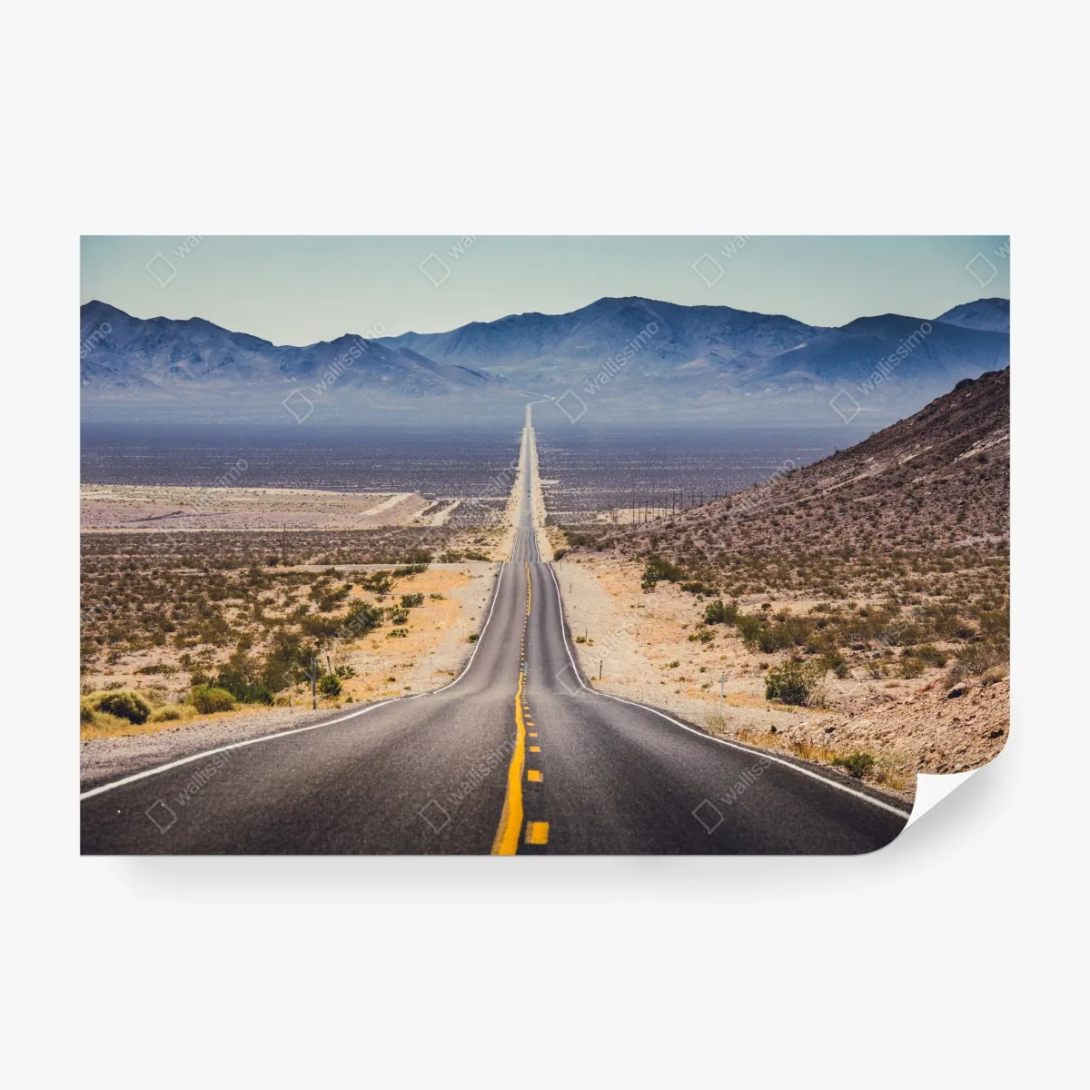 Fototapeta niekończąca się droga przez pustynię do gór – Wallissimo® Fototapeta niekończąca się droga przez pustynię do gór – Wallissimo®
