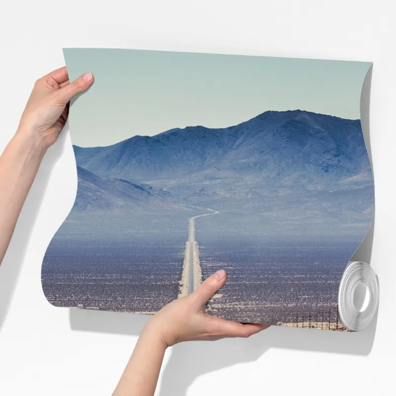 Fototapeta niekończąca się droga przez pustynię do gór – Wallissimo® Fototapeta niekończąca się droga przez pustynię do gór – Wallissimo®