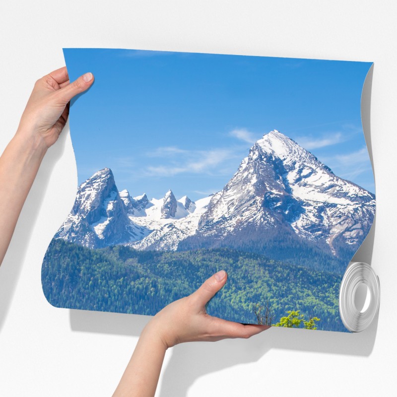 Fototapeta spokojna alpejska łąka z górskimi szczytami – Wallissimo® Fototapeta spokojna alpejska łąka z górskimi szczytami – Wallissimo®