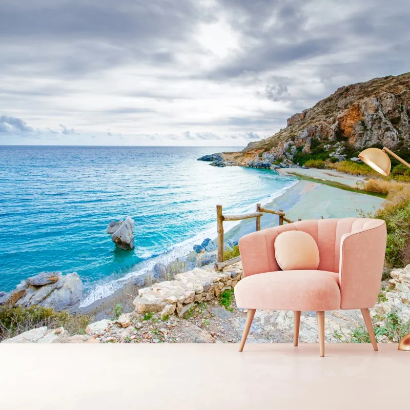 Fototapeta spokojna turkusowa zatoczka z nadmorską ścieżką – Wallissimo® Fototapeta spokojna turkusowa zatoczka z nadmorską ścieżką – Wallissimo®