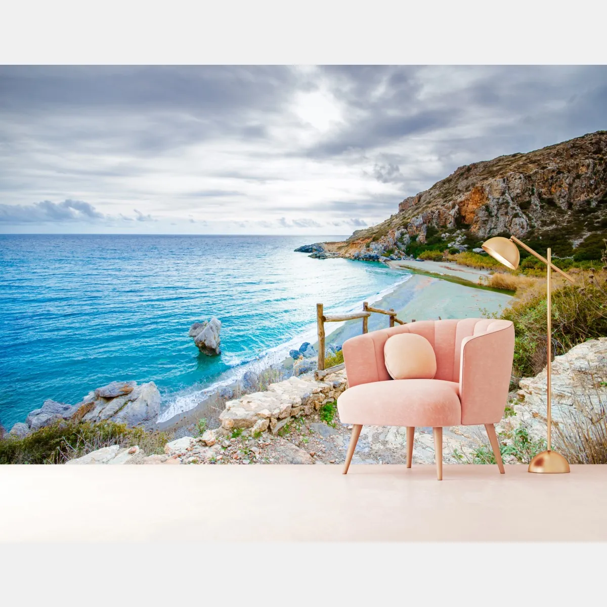 Fototapeta spokojna turkusowa zatoczka z nadmorską ścieżką – Wallissimo® Fototapeta spokojna turkusowa zatoczka z nadmorską ścieżką – Wallissimo®