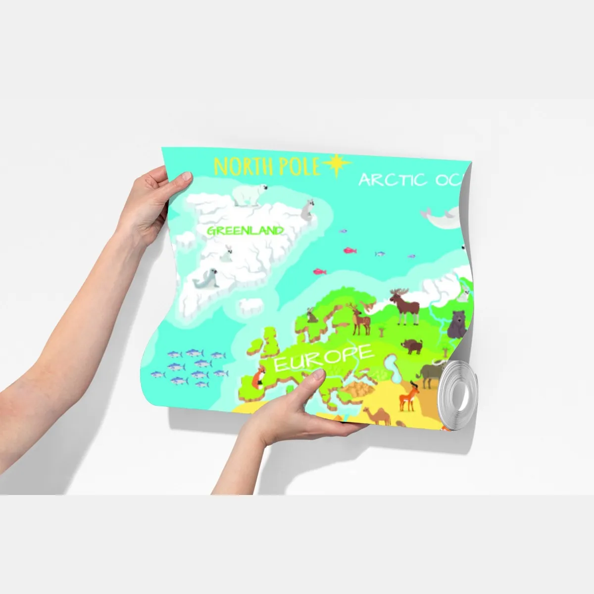 Fototapeta kolorowa mapa świata ze zwierzętami dla dzieci – Wallissimo® Fototapeta kolorowa mapa świata ze zwierzętami dla dzieci – Wallissimo®