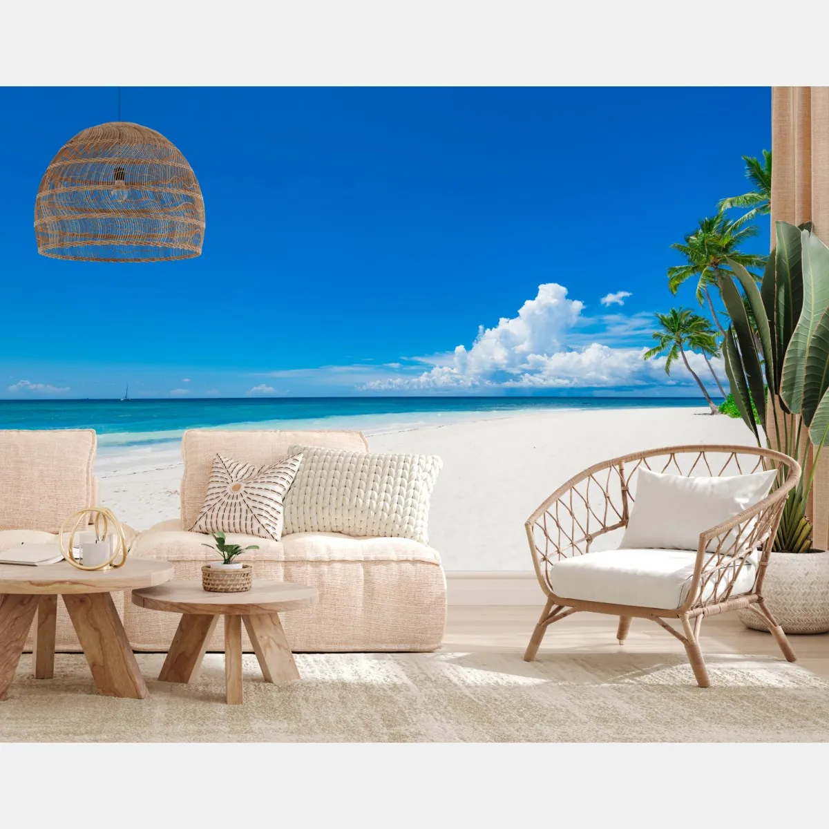 Fototapeta tropikalna plaża z palmami – Wallissimo® Fototapeta tropikalna plaża z palmami – Wallissimo®