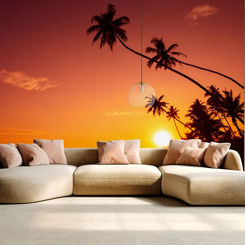Fototapeta tropikalny zachód słońca nad plażą