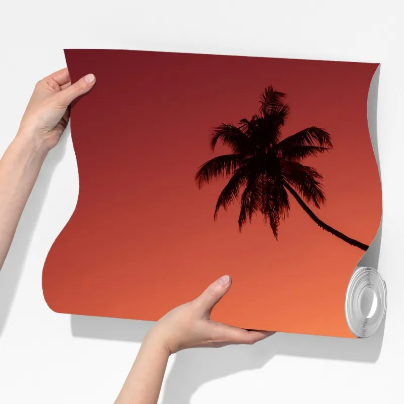 Fototapeta tropikalny zachód słońca nad plażą – Wallissimo® Fototapeta tropikalny zachód słońca nad plażą – Wallissimo®