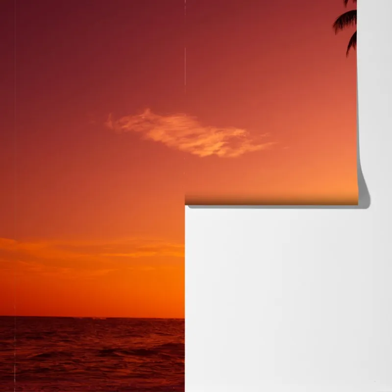 Fototapeta tropikalny zachód słońca nad plażą – Wallissimo® Fototapeta tropikalny zachód słońca nad plażą – Wallissimo®