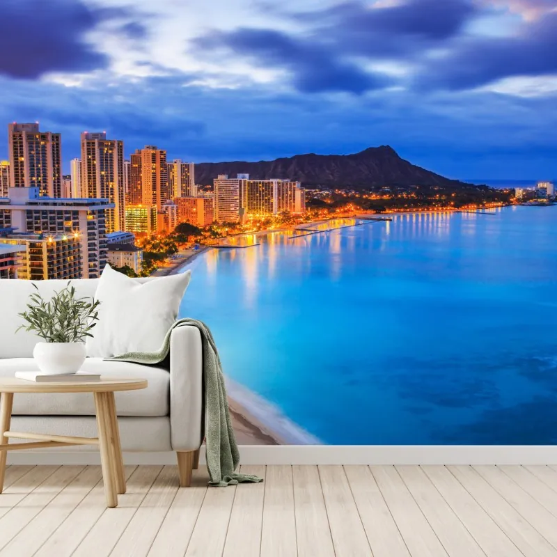 Fototapeta panorama Waikiki i Diamond Head o zmierzchu – Wallissimo® Fototapeta panorama Waikiki i Diamond Head o zmierzchu – Wallissimo®
