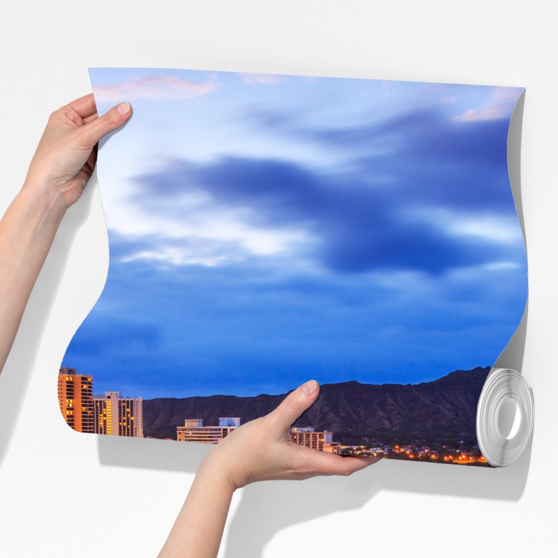 Fototapeta panorama Waikiki i Diamond Head o zmierzchu – Wallissimo® Fototapeta panorama Waikiki i Diamond Head o zmierzchu – Wallissimo®