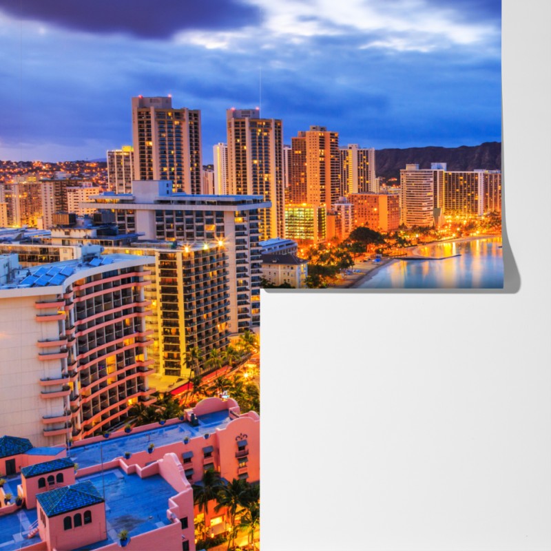 Fototapeta panorama Waikiki i Diamond Head o zmierzchu – Wallissimo® Fototapeta panorama Waikiki i Diamond Head o zmierzchu – Wallissimo®