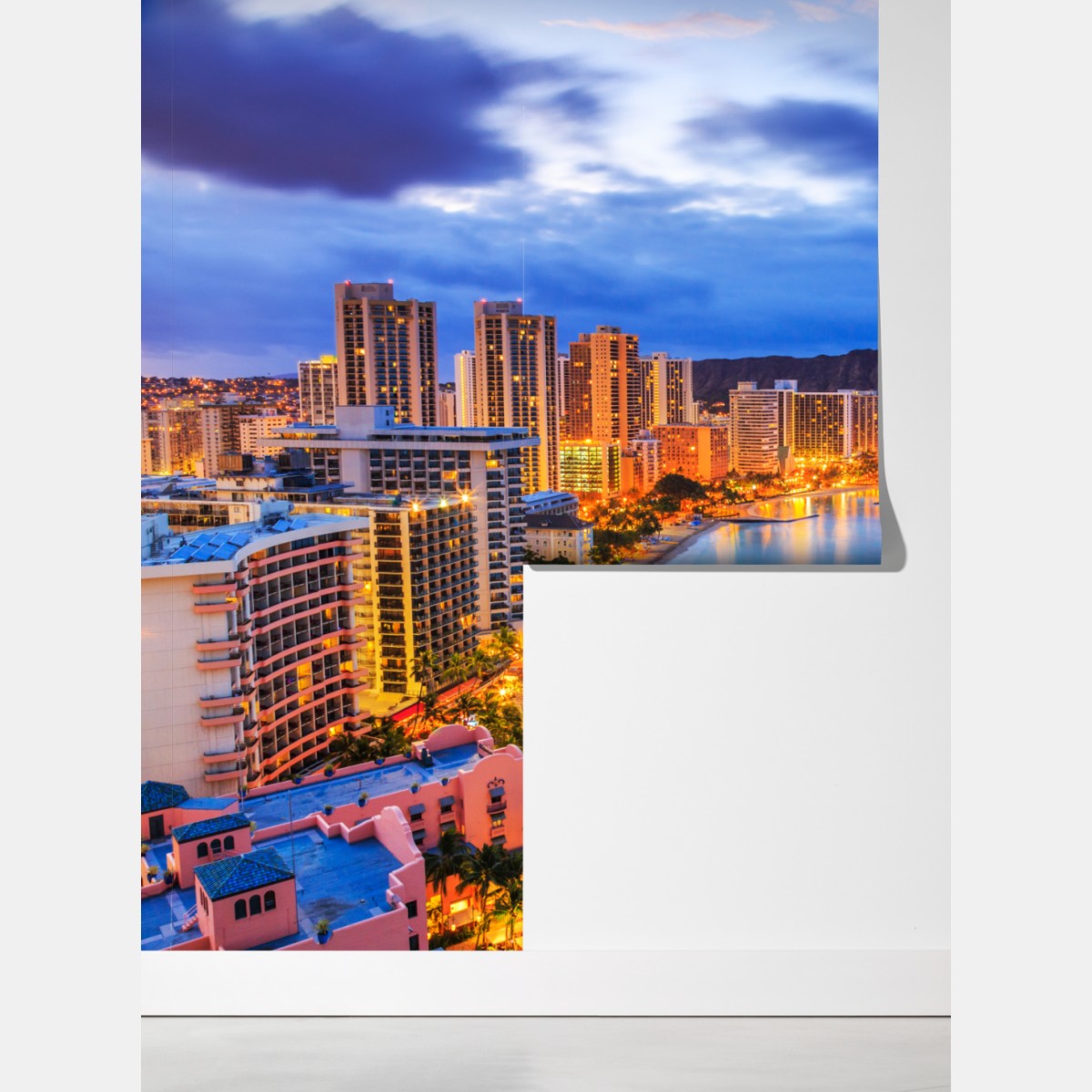 Fototapeta panorama Waikiki i Diamond Head o zmierzchu – Wallissimo® Fototapeta panorama Waikiki i Diamond Head o zmierzchu – Wallissimo®