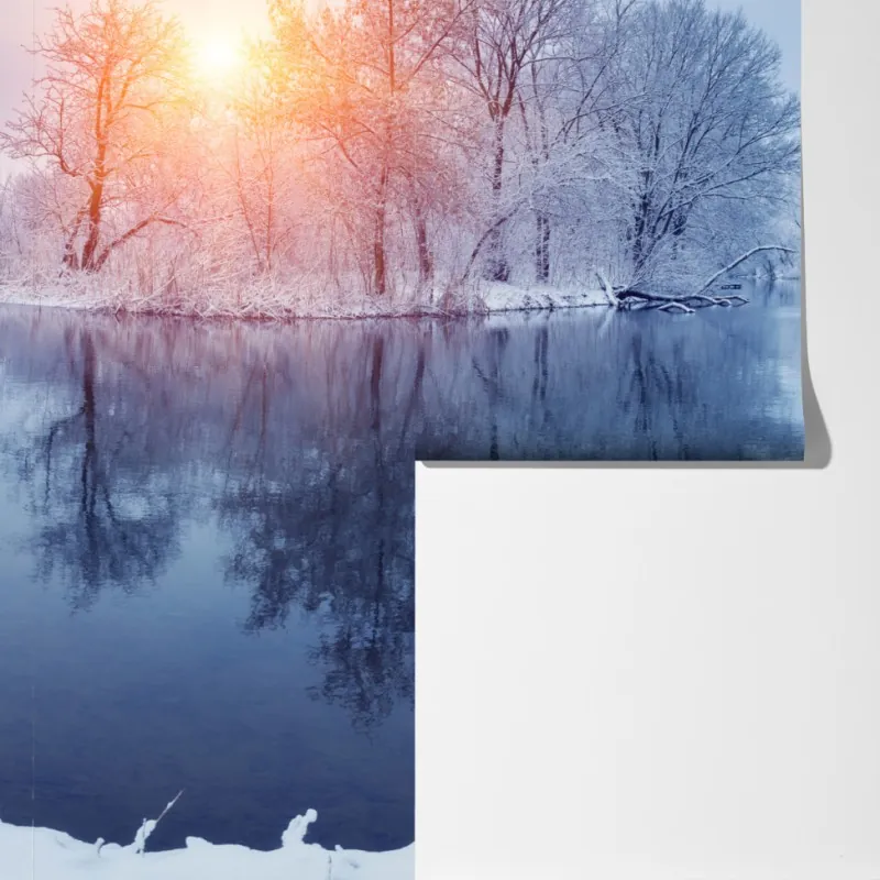 Fototapeta zimowy krajobraz rzeki o zachodzie słońca – Wallissimo® Fototapeta zimowy krajobraz rzeki o zachodzie słońca – Wallissimo®