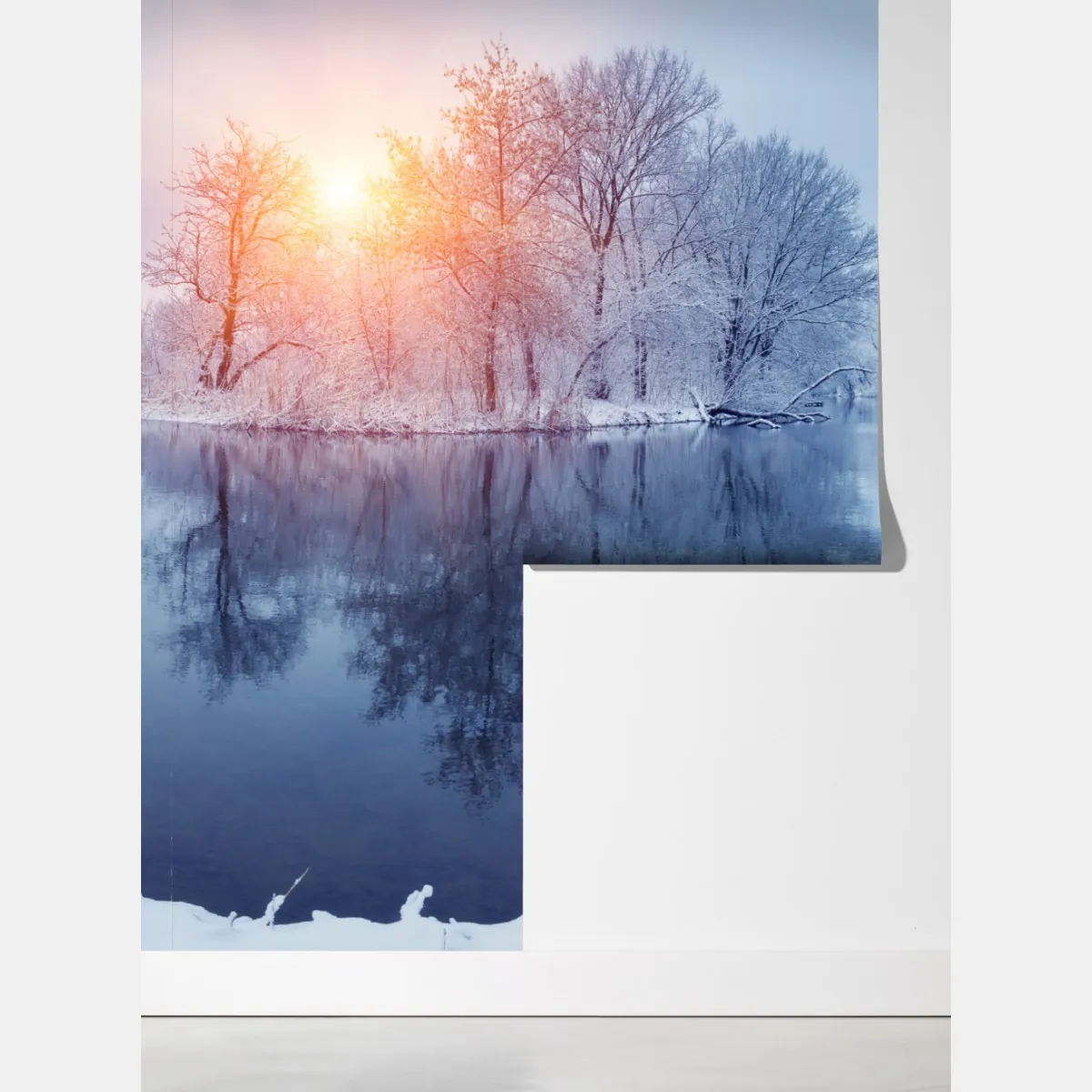 Fototapeta zimowy krajobraz rzeki o zachodzie słońca – Wallissimo® Fototapeta zimowy krajobraz rzeki o zachodzie słońca – Wallissimo®