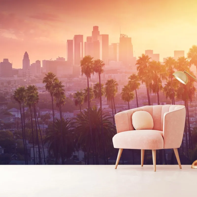 Fototapeta Los Angeles złoty zachód słońca nad miastem