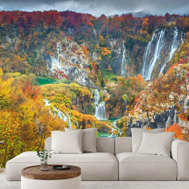 Fototapeta jesienne wodospady w malowniczym lesie