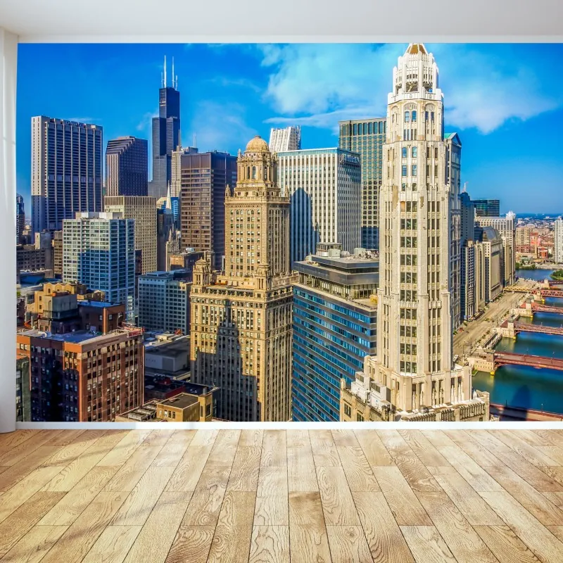 Fototapeta Chicago panorama nad rzeką – Wallissimo® Fototapeta Chicago panorama nad rzeką – Wallissimo®