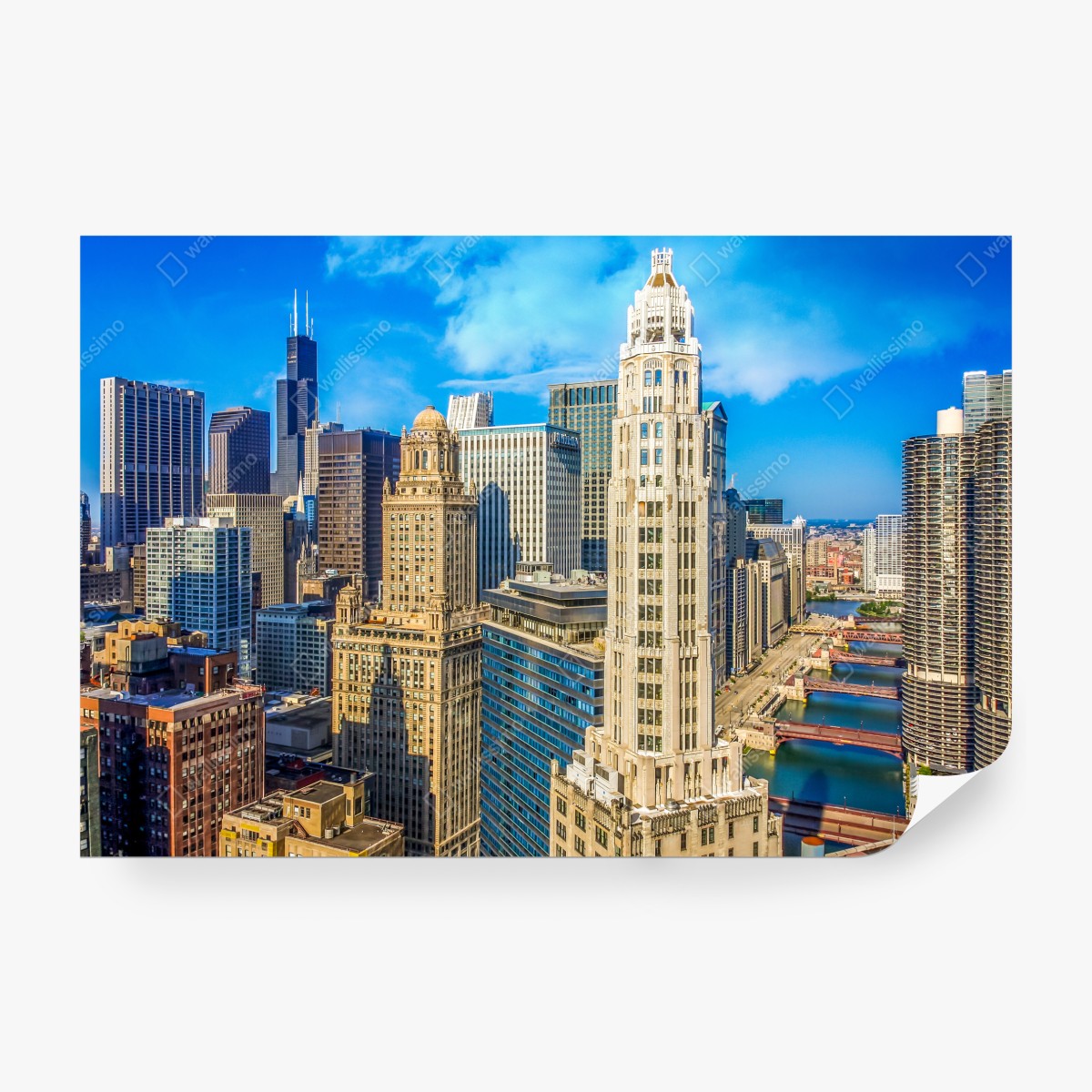 Fototapeta Chicago panorama nad rzeką – Wallissimo® Fototapeta Chicago panorama nad rzeką – Wallissimo®