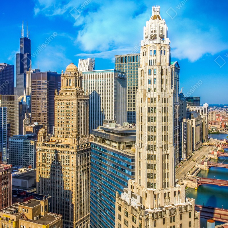 Fototapeta Chicago panorama nad rzeką – Wallissimo® Fototapeta Chicago panorama nad rzeką – Wallissimo®