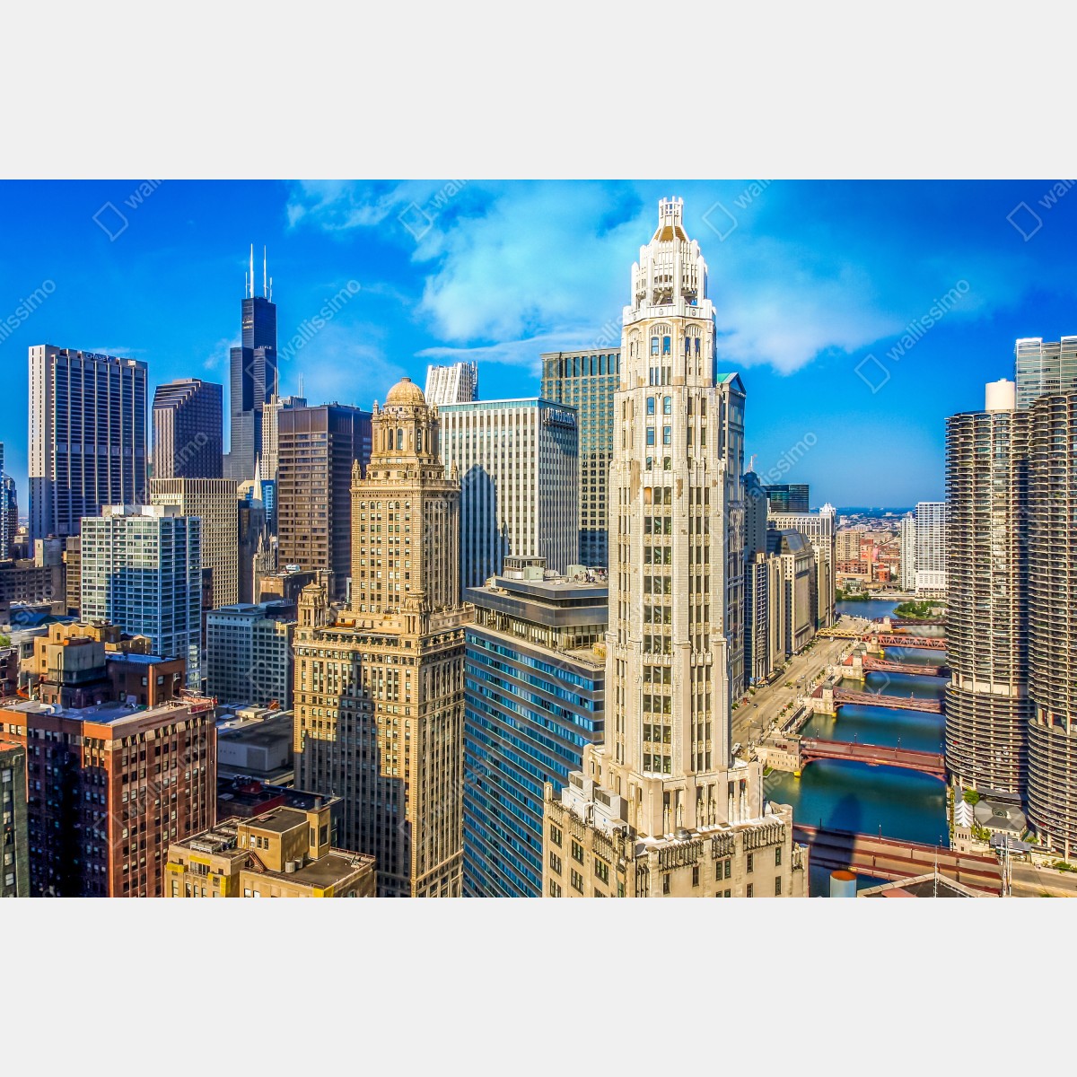 Fototapeta Chicago panorama nad rzeką – Wallissimo® Fototapeta Chicago panorama nad rzeką – Wallissimo®