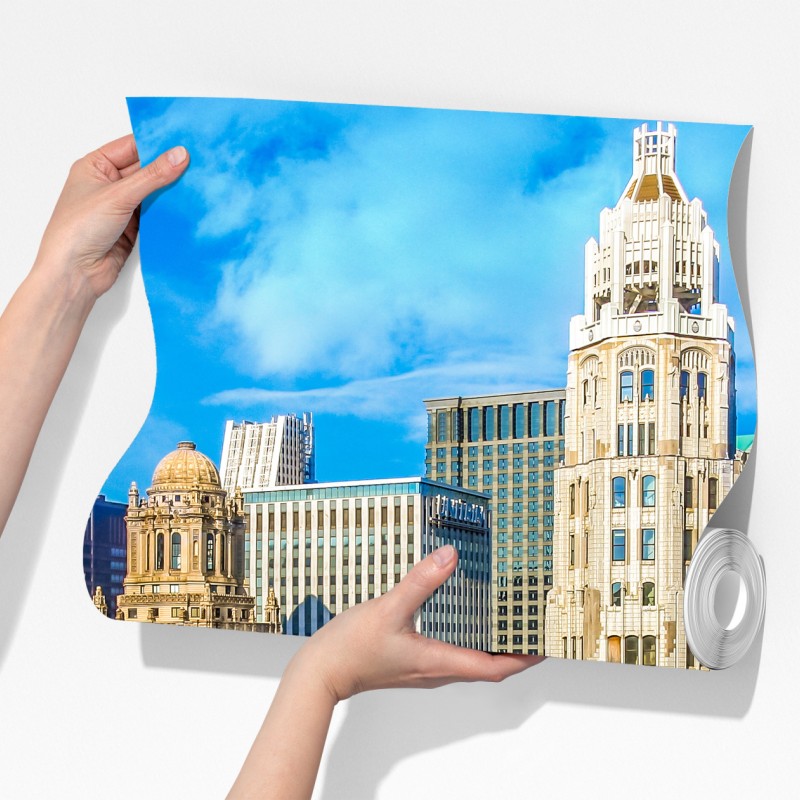 Fototapeta Chicago panorama nad rzeką – Wallissimo® Fototapeta Chicago panorama nad rzeką – Wallissimo®