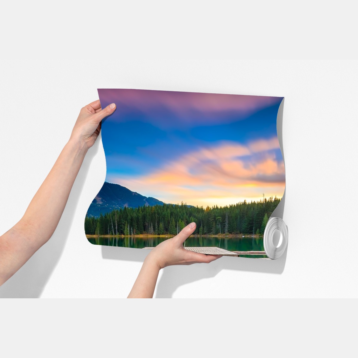 Fototapeta spokojne górskie jezioro o zachodzie słońca – Wallissimo® Fototapeta spokojne górskie jezioro o zachodzie słońca – Wallissimo®