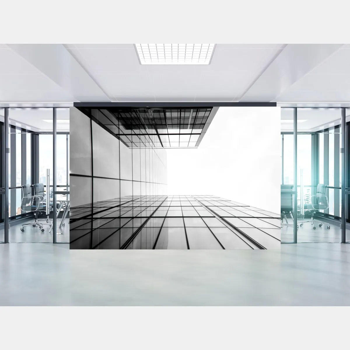 Fototapeta minimalistyczna perspektywa szklanego wieżowca – Wallissimo® Fototapeta minimalistyczna perspektywa szklanego wieżowca – Wallissimo®