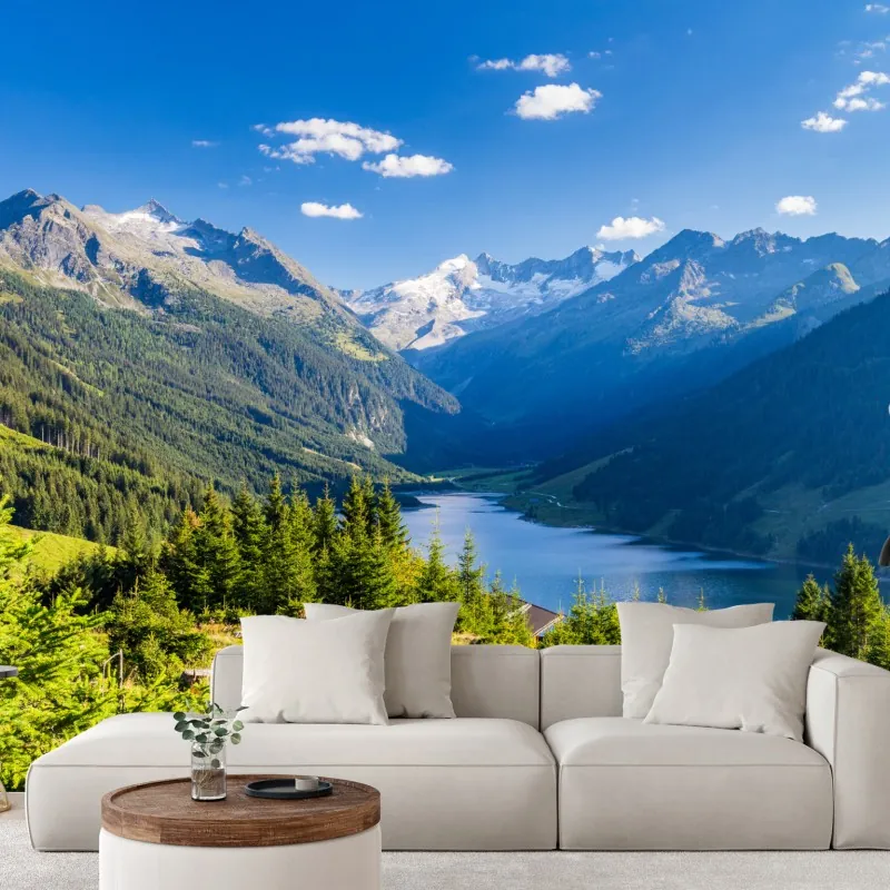 Fototapeta spokojna dolina z alpejskim jeziorem