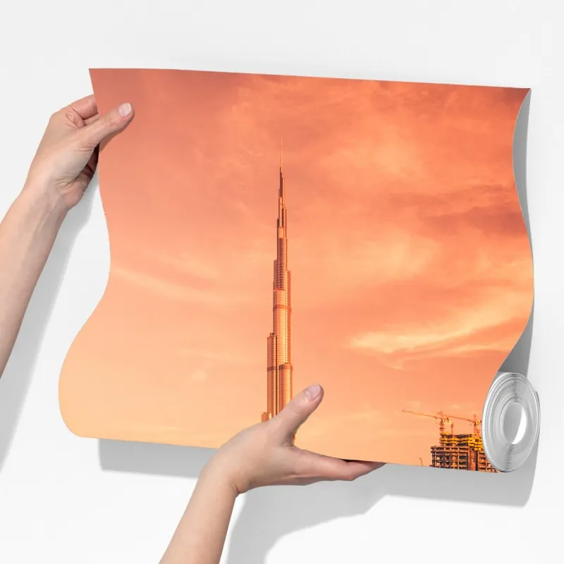 Fototapeta panorama Dubaju o zachodzie słońca – Wallissimo® Fototapeta panorama Dubaju o zachodzie słońca – Wallissimo®