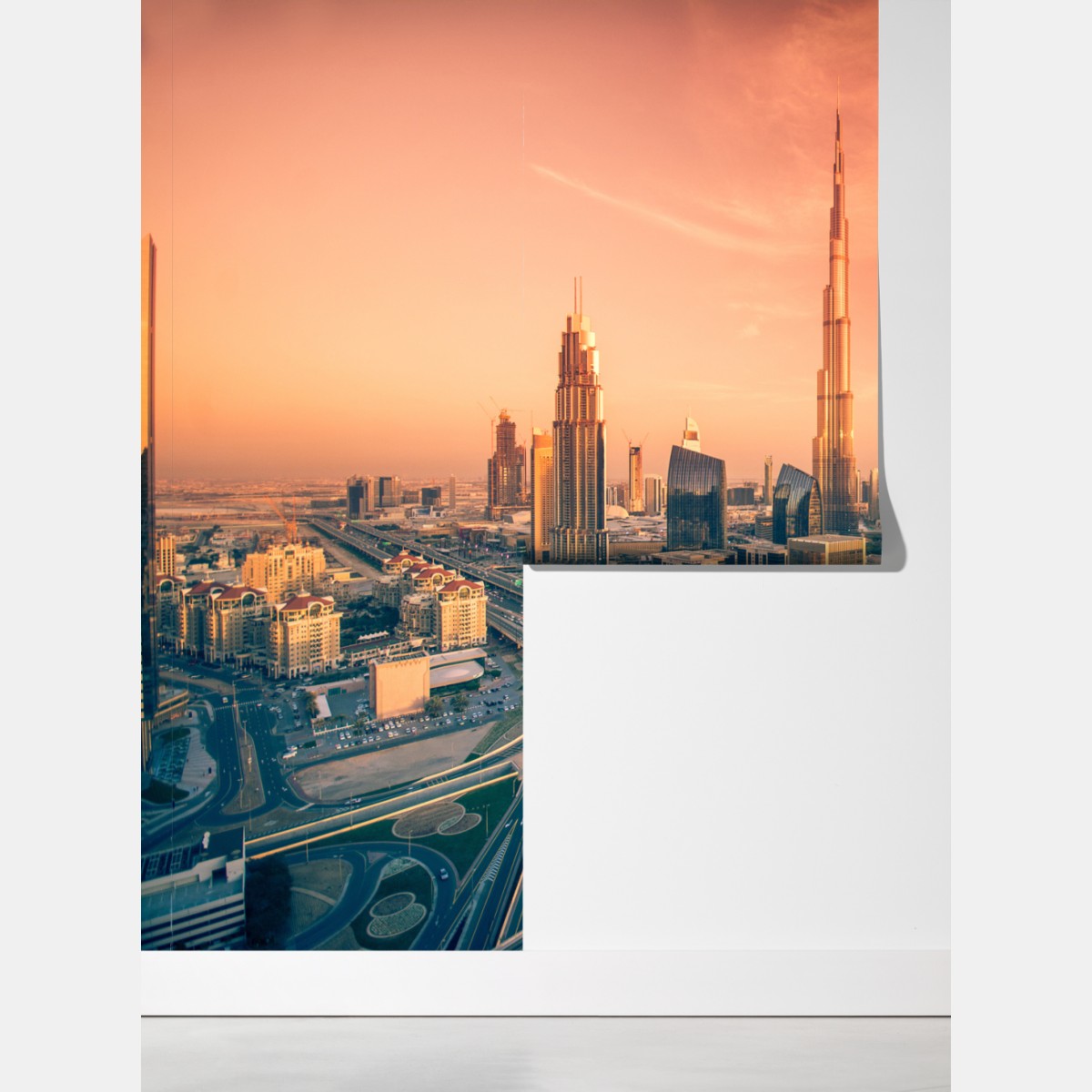 Fototapeta panorama Dubaju o zachodzie słońca – Wallissimo® Fototapeta panorama Dubaju o zachodzie słońca – Wallissimo®