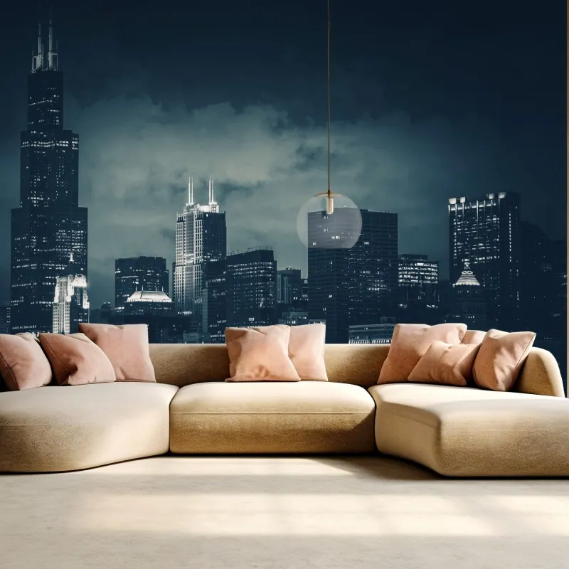 Fototapeta Chicago panorama miasta w głębokich niebieskich tonach – Wallissimo® Fototapeta Chicago panorama miasta w głębokich niebieskich tonach – Wallissimo®