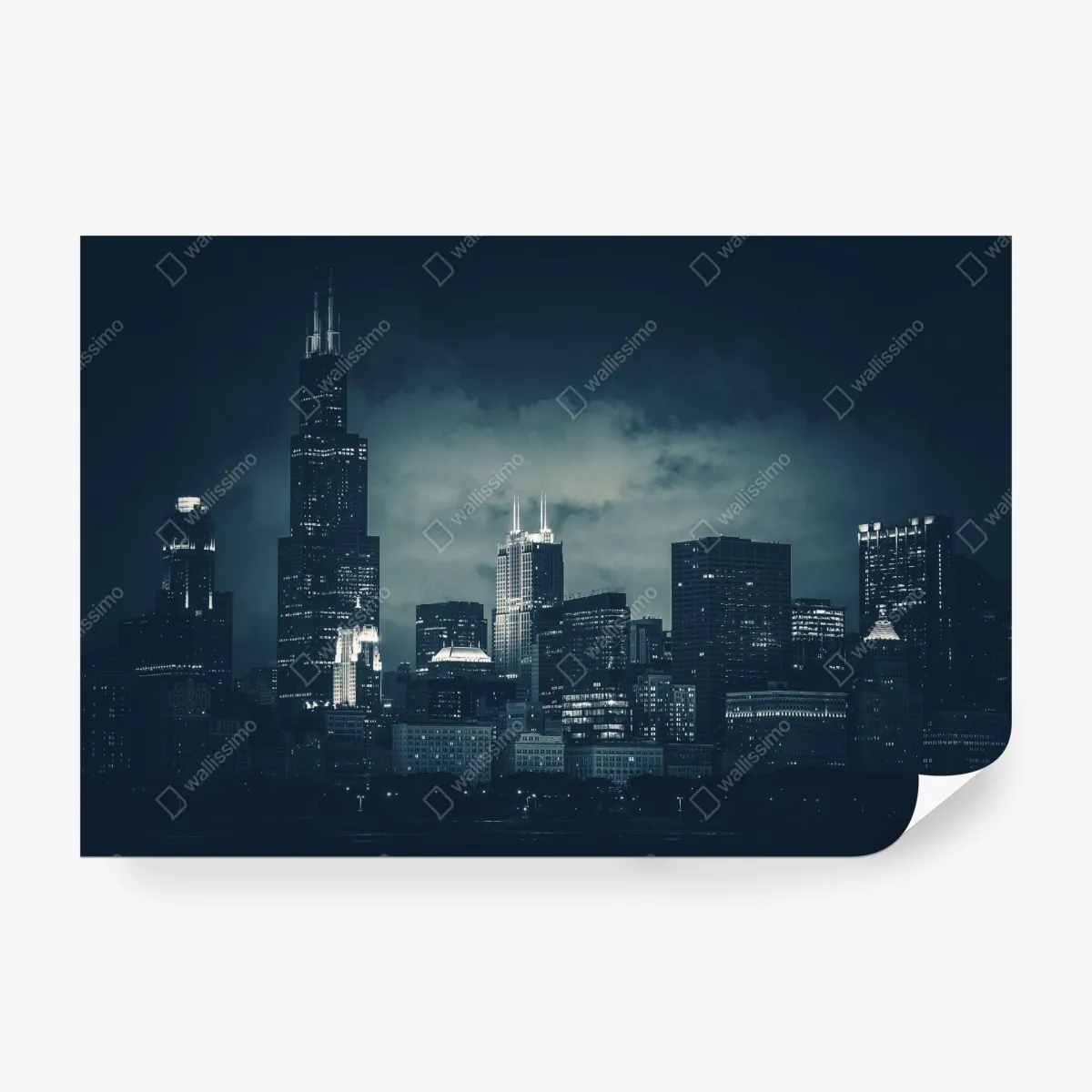 Fototapeta Chicago panorama miasta w głębokich niebieskich tonach – Wallissimo® Fototapeta Chicago panorama miasta w głębokich niebieskich tonach – Wallissimo®