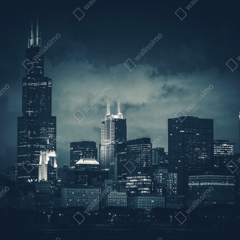 Fototapeta Chicago panorama miasta w głębokich niebieskich tonach – Wallissimo® Fototapeta Chicago panorama miasta w głębokich niebieskich tonach – Wallissimo®