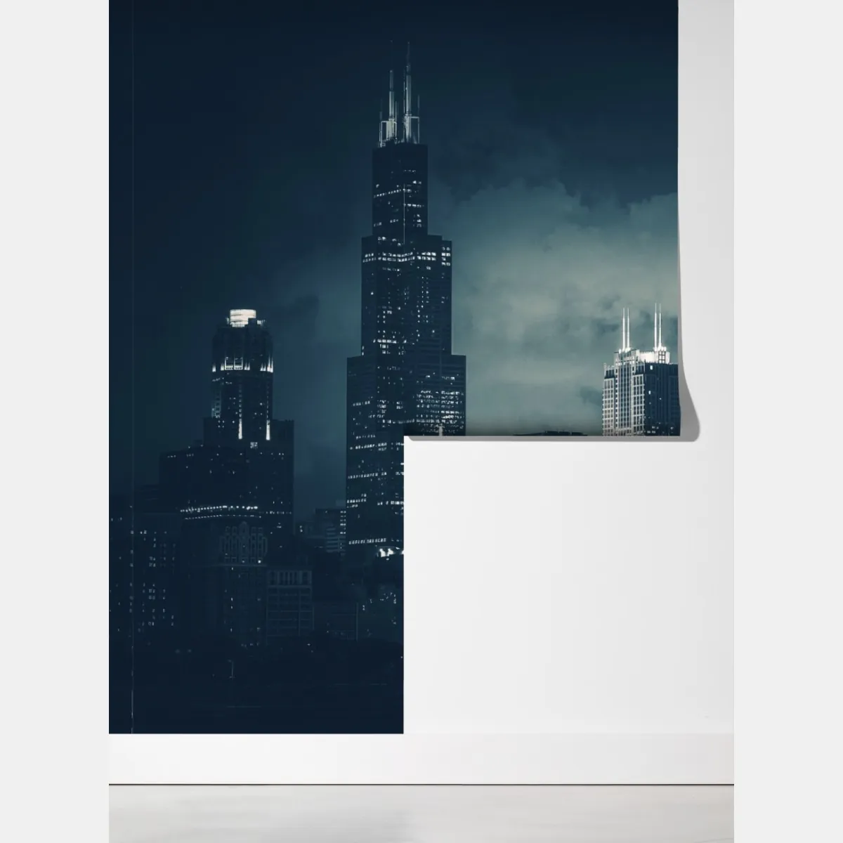Fototapeta Chicago panorama miasta w głębokich niebieskich tonach – Wallissimo® Fototapeta Chicago panorama miasta w głębokich niebieskich tonach – Wallissimo®