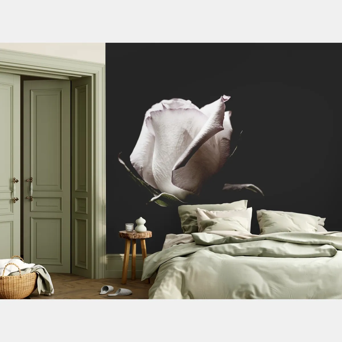 Fototapeta biały róż na czarnym tle – Wallissimo® Fototapeta biały róż na czarnym tle – Wallissimo®