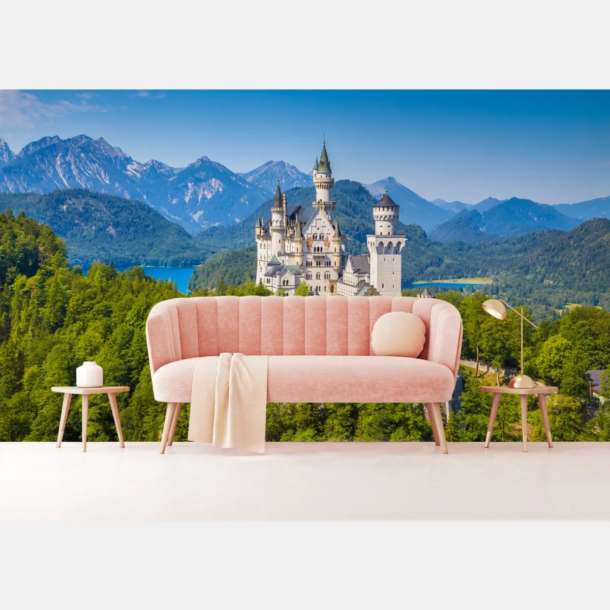 Fototapeta zamek Neuschwanstein w alpejskim krajobrazie – Wallissimo® Fototapeta zamek Neuschwanstein w alpejskim krajobrazie – Wallissimo®