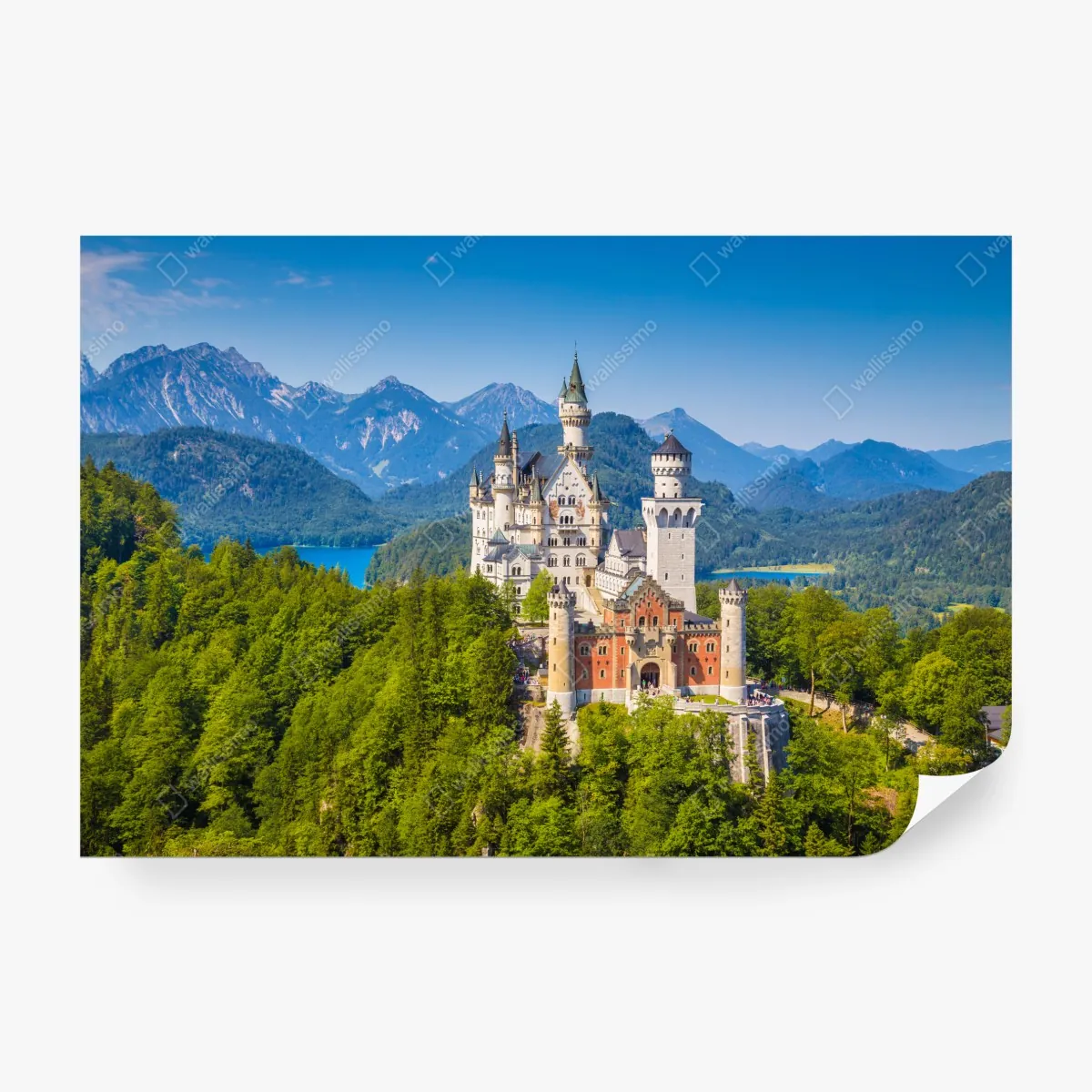 Fototapeta zamek Neuschwanstein w alpejskim krajobrazie – Wallissimo® Fototapeta zamek Neuschwanstein w alpejskim krajobrazie – Wallissimo®