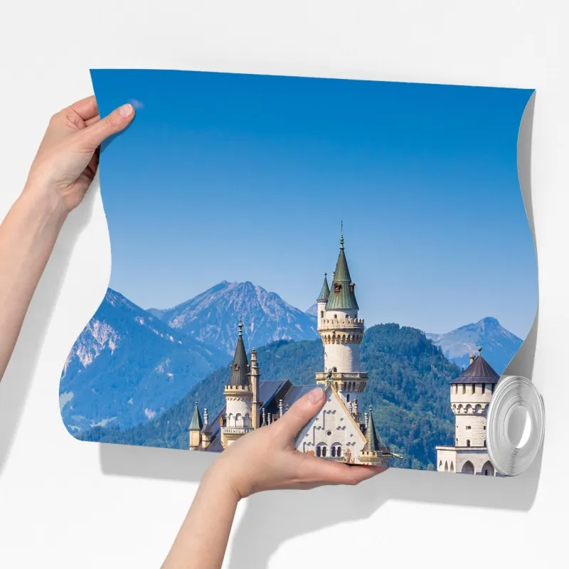 Fototapeta zamek Neuschwanstein w alpejskim krajobrazie – Wallissimo® Fototapeta zamek Neuschwanstein w alpejskim krajobrazie – Wallissimo®