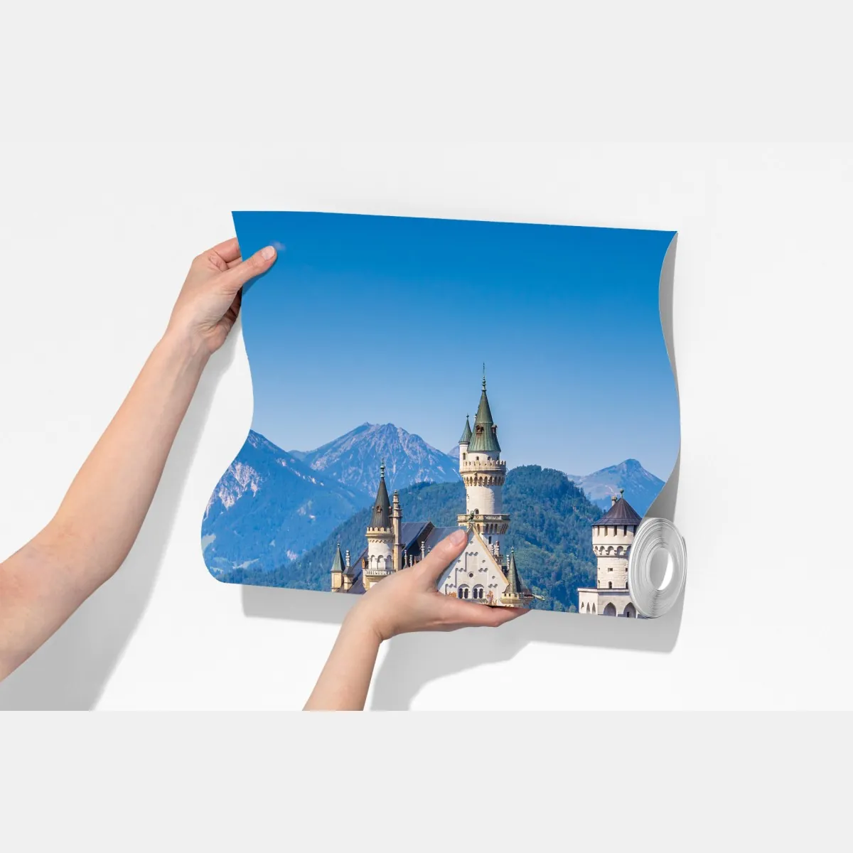 Fototapeta zamek Neuschwanstein w alpejskim krajobrazie – Wallissimo® Fototapeta zamek Neuschwanstein w alpejskim krajobrazie – Wallissimo®