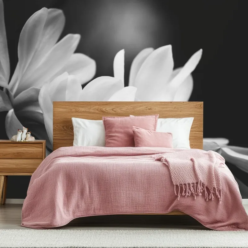 Fototapeta czarno-biała magnolia w zbliżeniu – Wallissimo® Fototapeta czarno-biała magnolia w zbliżeniu – Wallissimo®