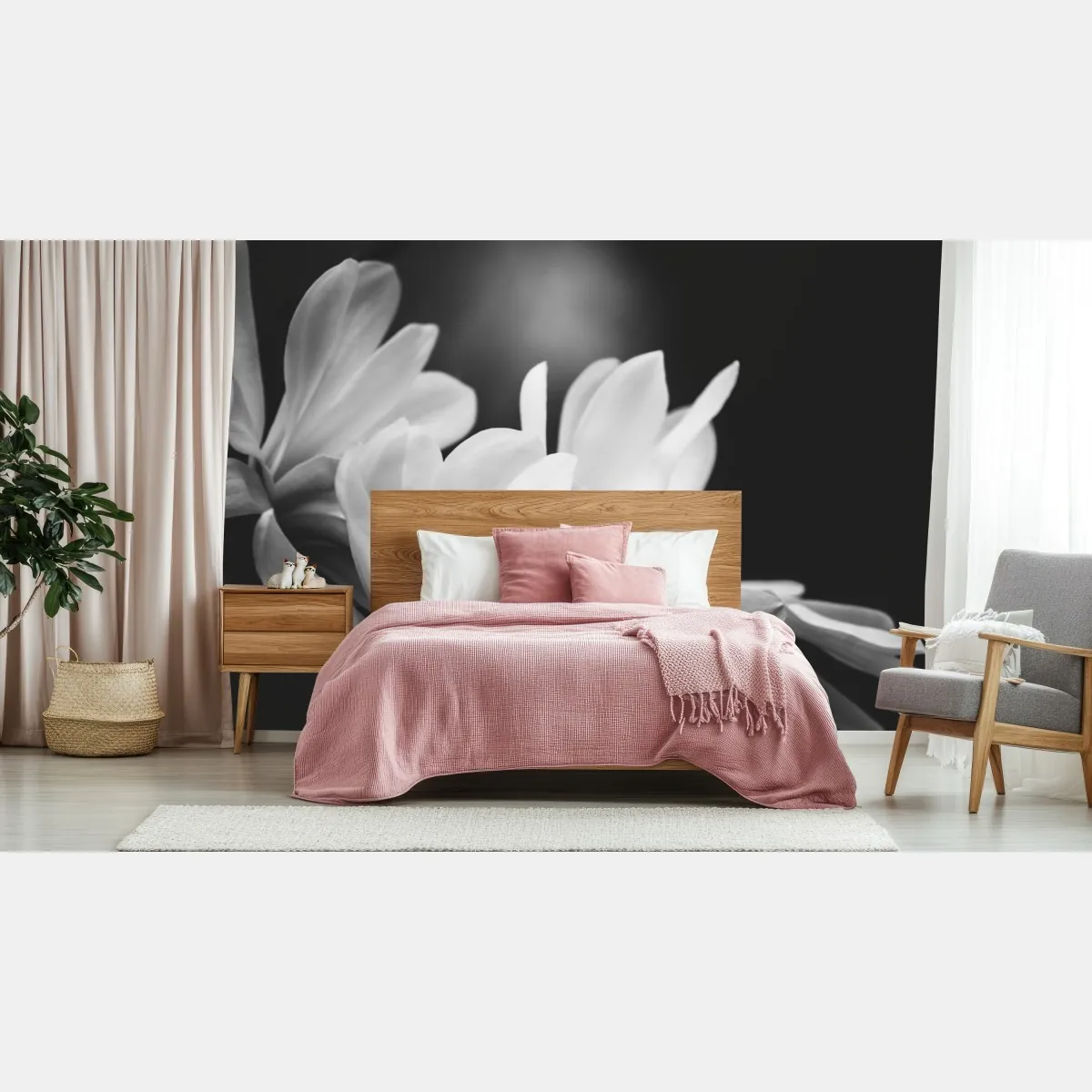 Fototapeta czarno-biała magnolia w zbliżeniu – Wallissimo® Fototapeta czarno-biała magnolia w zbliżeniu – Wallissimo®