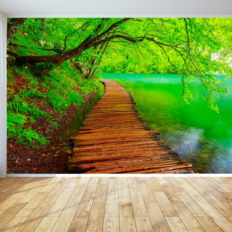 Fototapeta spokojny zielony pomost nad jeziorem – Wallissimo® Fototapeta spokojny zielony pomost nad jeziorem – Wallissimo®