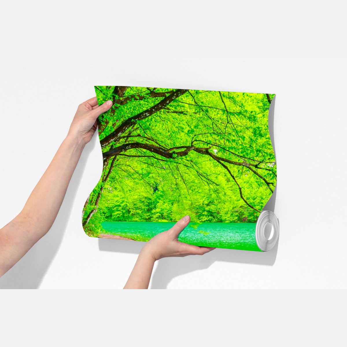 Fototapeta spokojny zielony pomost nad jeziorem – Wallissimo® Fototapeta spokojny zielony pomost nad jeziorem – Wallissimo®